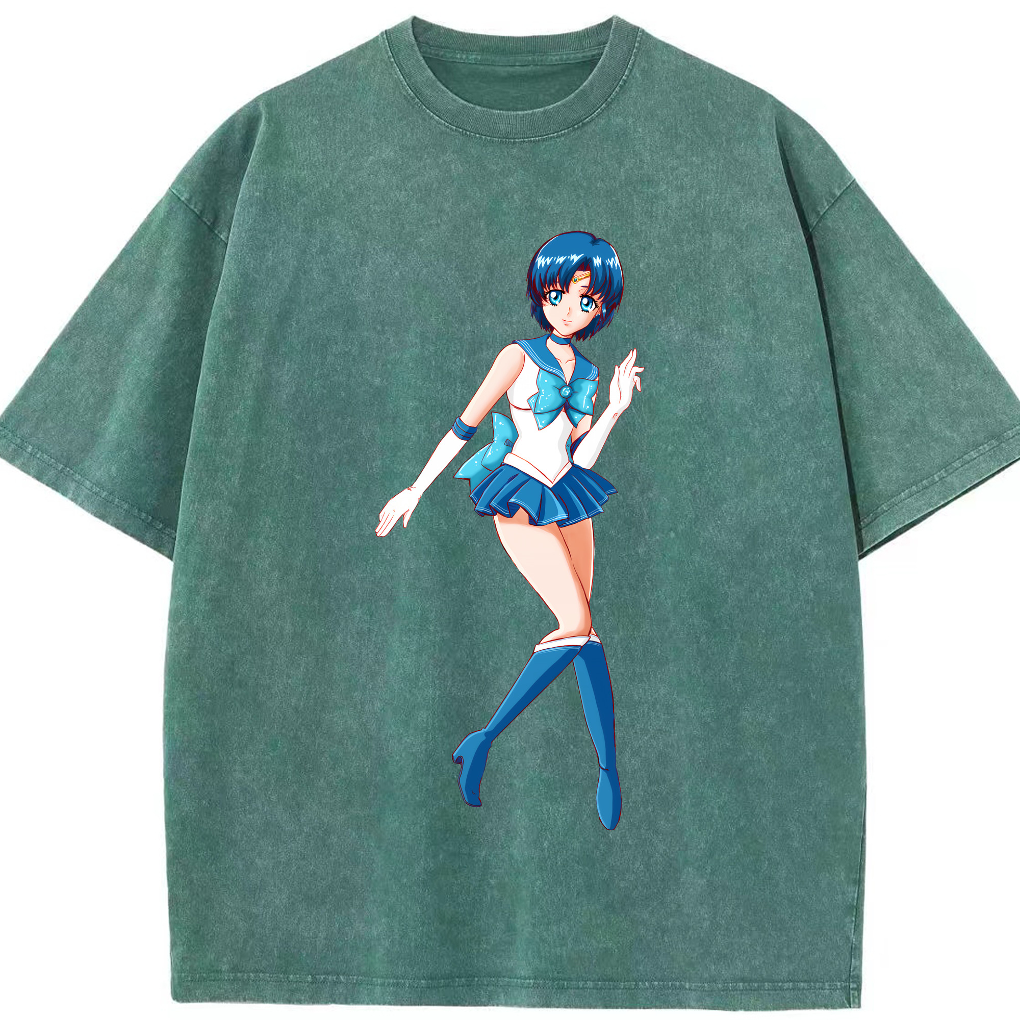（画像用） 美少女戦士セーラームーン 水野 亜美 みずの あみ Sailor Moon Mizuno Ami 綿100% ヴィンテージ風 半袖Tシャツ（フロントプリント）